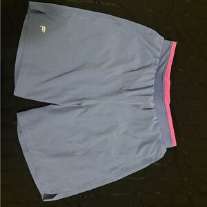 Fabletics Blue Athletic Shorts with Pink Trim